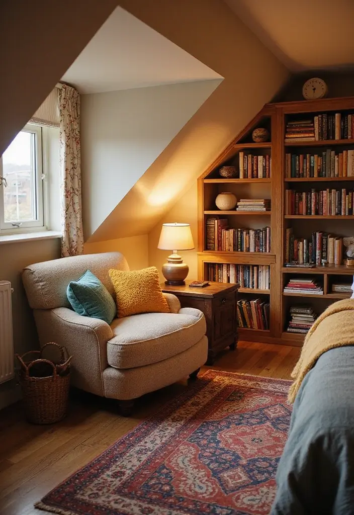 29 Slanted Ceiling Bedroom Ideas That Maximize Style and Space - 7. Cozy Reading Nooks for Relaxation