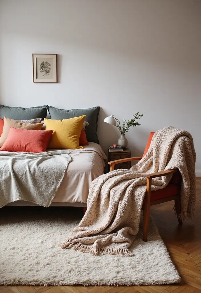 29 Slanted Ceiling Bedroom Ideas That Maximize Style and Space - 8. Layered Textiles for Warmth and Comfort