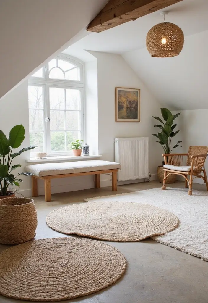 29 Sloped Ceiling Ideas That Turn Awkward Angles Into Charm - 17. Textured Rugs