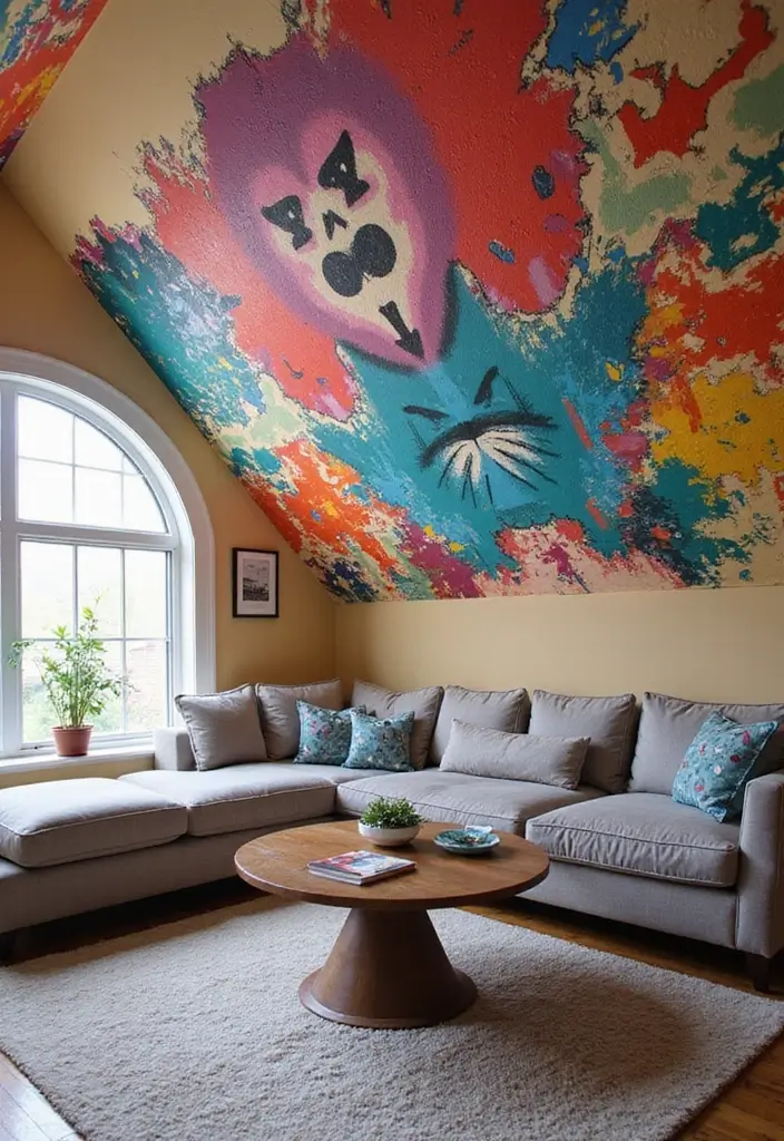 29 Sloped Ceiling Ideas That Turn Awkward Angles Into Charm - 18. Custom Artwork