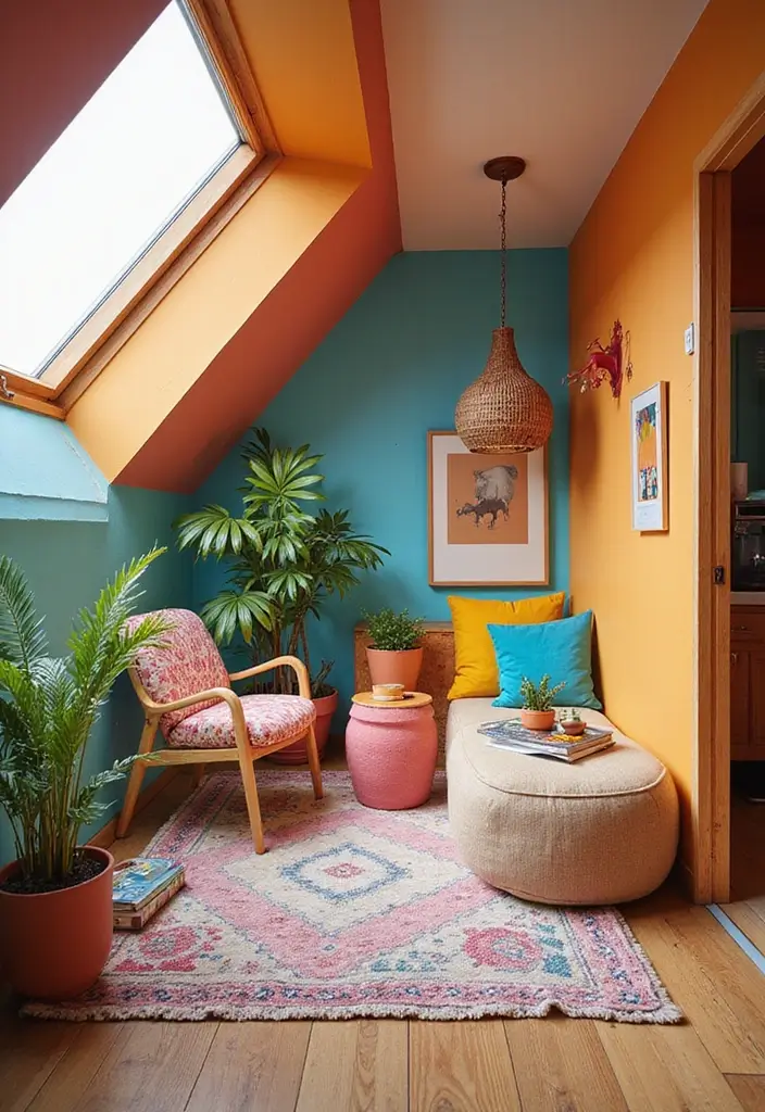 29 Sloped Ceiling Ideas That Turn Awkward Angles Into Charm - 24. Colorful Accents