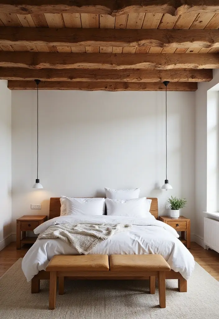 30 Bedroom Ceiling Ideas That Complete the Look - 1. Reclaimed Wood Beams