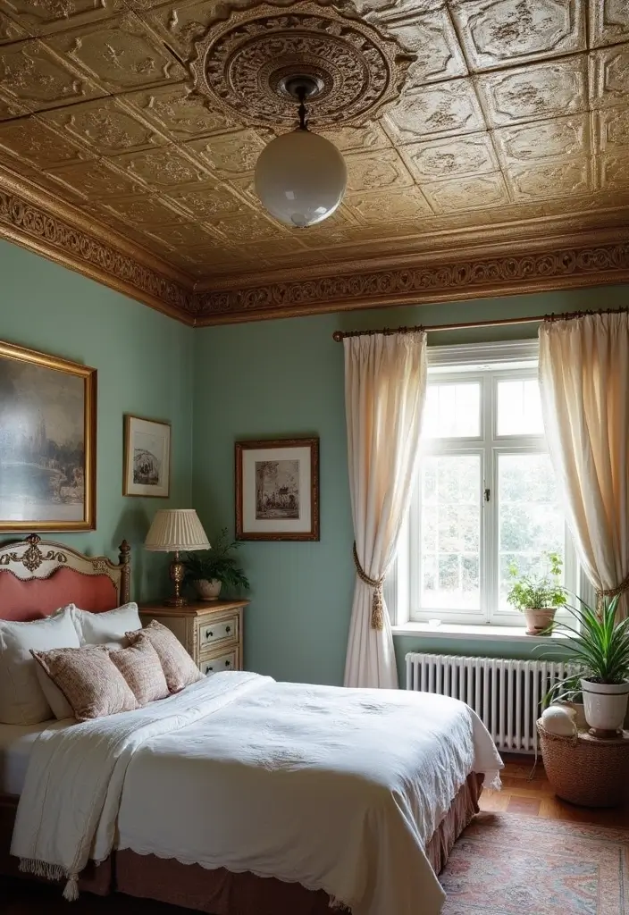 30 Bedroom Ceiling Ideas That Complete the Look - 17. Vintage Tin Ceiling
