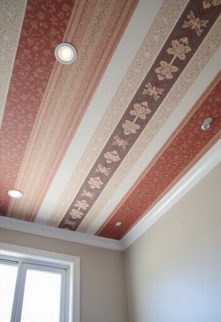 30 Cheap Ceiling Ideas That Still Look Expensive - 21. Simple Wallpaper Strips