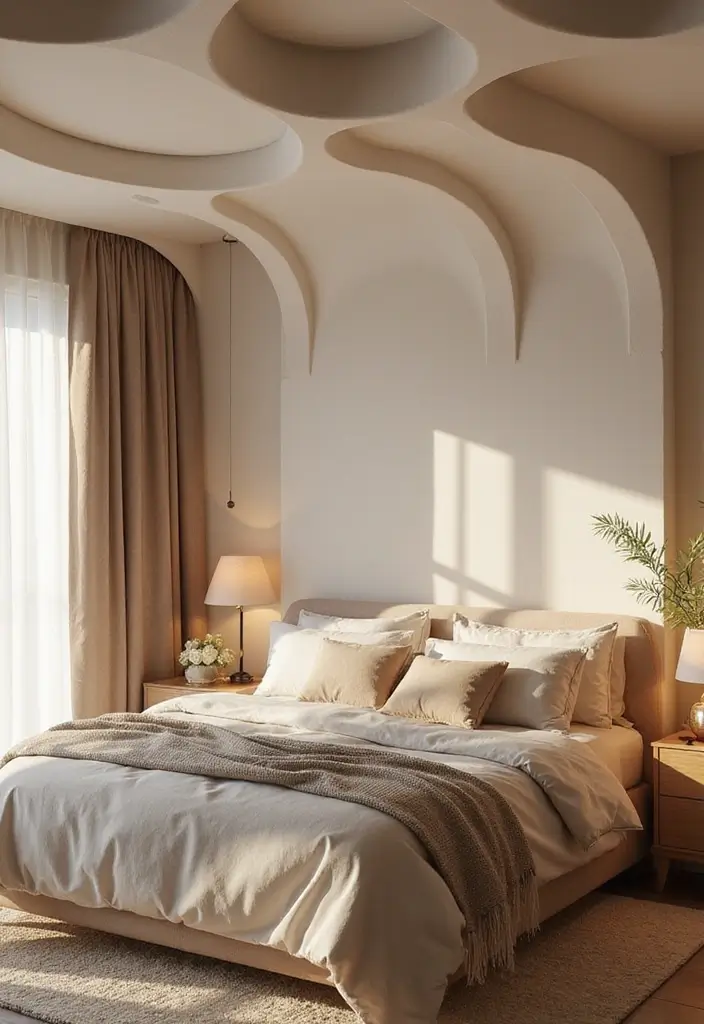 30 False Ceiling Bedroom Designs That Glow With Personality - 17. Organic Shapes for a Soft, Welcoming Space