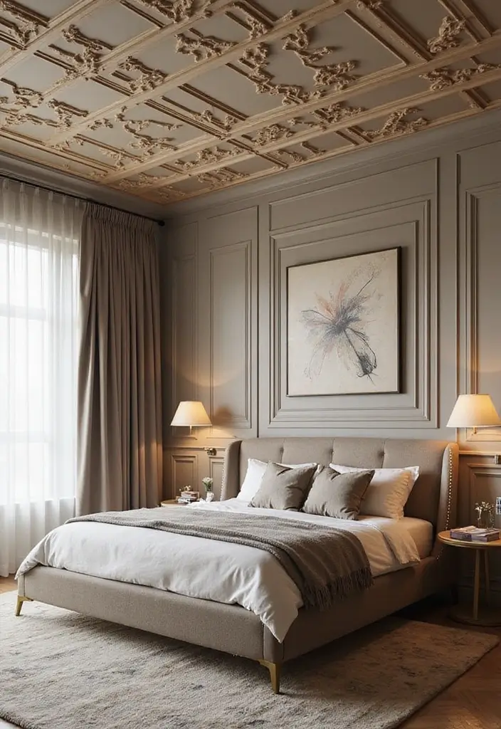 30 False Ceiling Bedroom Designs That Glow With Personality - 2. Geometric Patterns for a Modern Touch