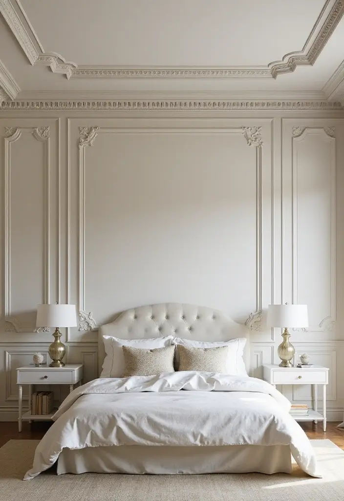 30 False Ceiling Bedroom Designs That Glow With Personality - 28. Elegant Crown Molding for a Touch of Class