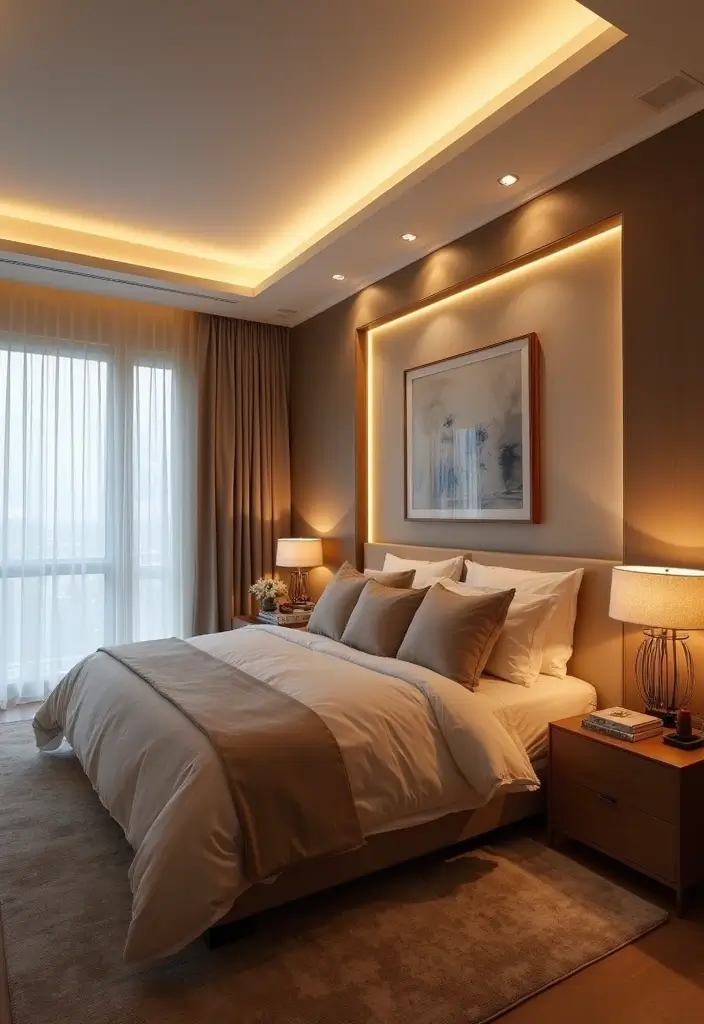 30 False Ceiling Bedroom Designs That Glow With Personality - 29. Ambient Cove Lighting for a Soft Glow