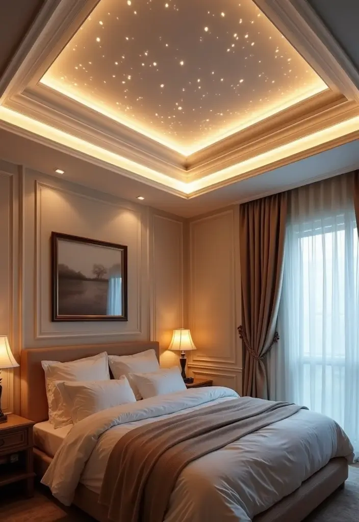 30 False Ceiling Bedroom Designs That Glow With Personality - 3. Ethereal LED Lighting for Dreamy Vibes