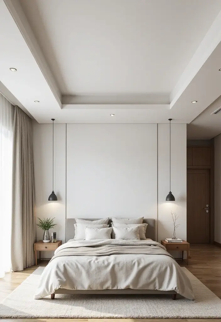 30 False Ceiling Bedroom Designs That Glow With Personality - 4. Minimalist Lines for a Sleek Appeal