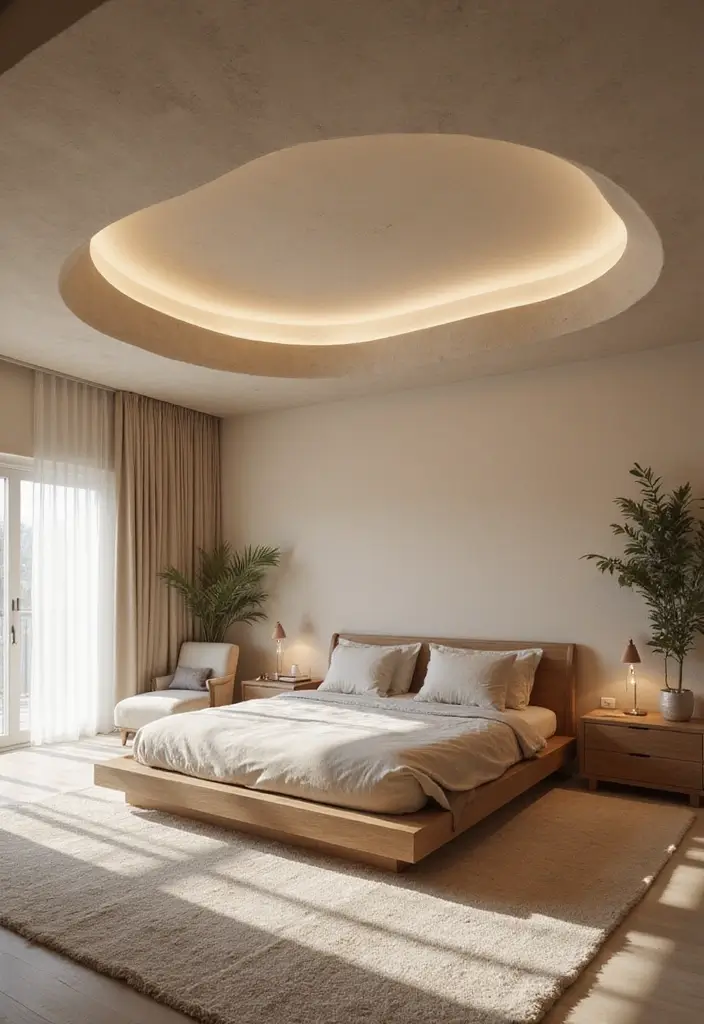 30 False Ceiling Bedroom Designs That Glow With Personality - 6. Nature-Inspired Curves for Organic Flow