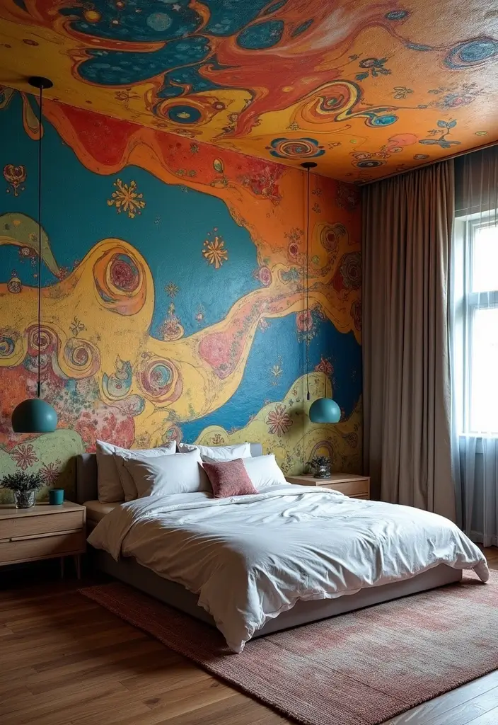 30 False Ceiling Bedroom Designs That Glow With Personality - 7. Artistic Murals for a Personal Statement