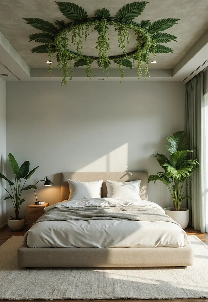 30 False Ceiling Bedroom Designs That Glow With Personality - 8. Biophilic Design for a Breath of Fresh Air