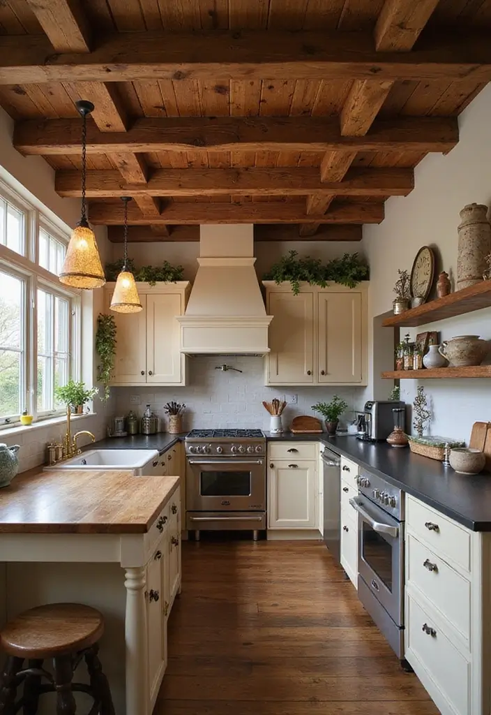 30 Kitchen Ceiling Ideas That Transform Everyday Cooking - 1. Rustic Wooden Beams