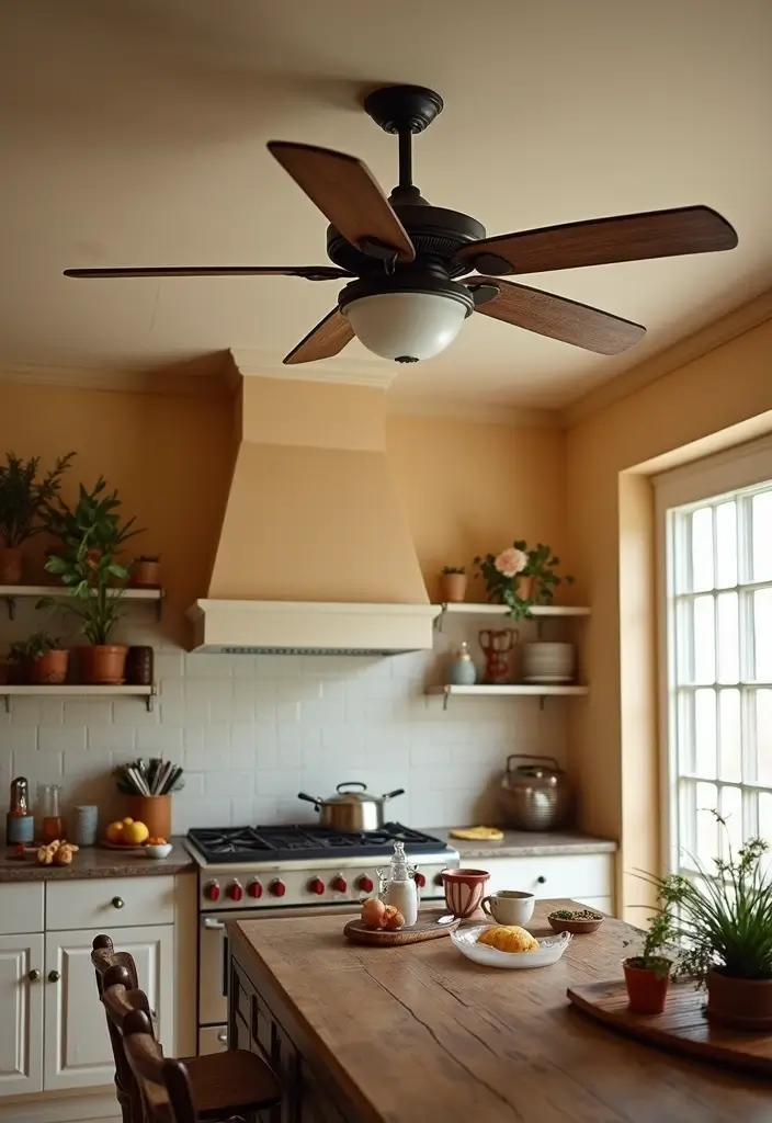 30 Kitchen Ceiling Ideas That Transform Everyday Cooking - 13. Ceiling Fans with Flair