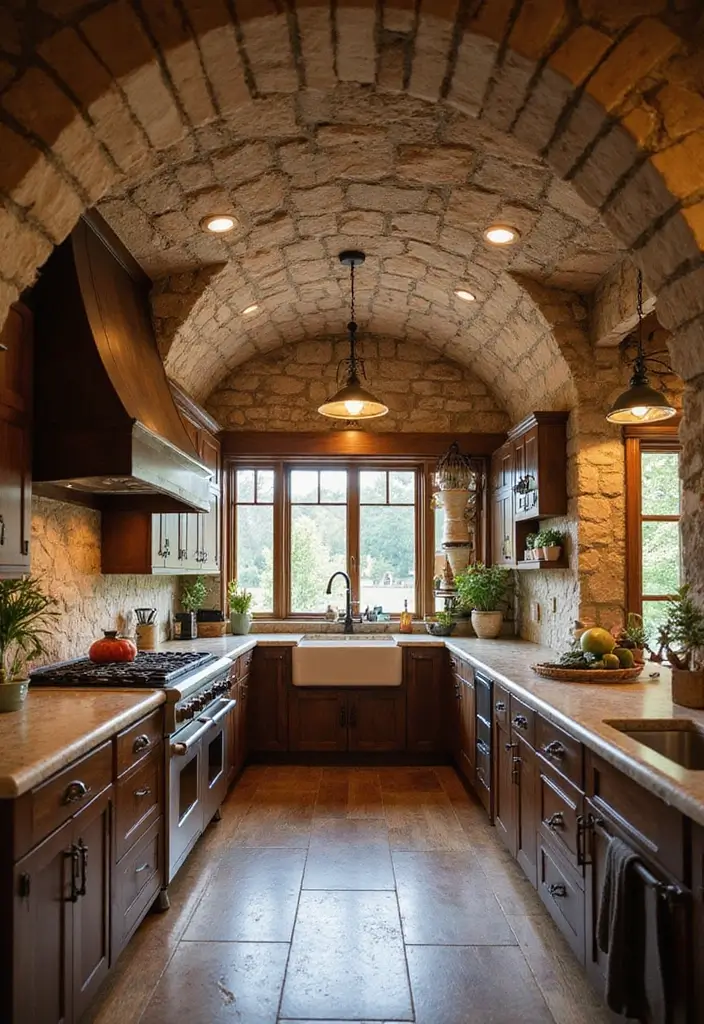 30 Kitchen Ceiling Ideas That Transform Everyday Cooking - 7. Stone or Brick Ceilings