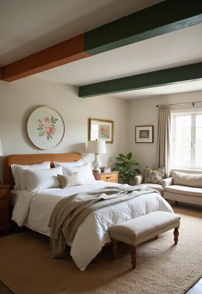 30 Latest Fall Ceiling Designs for Bedroom That Shine - 12. Painted Beams