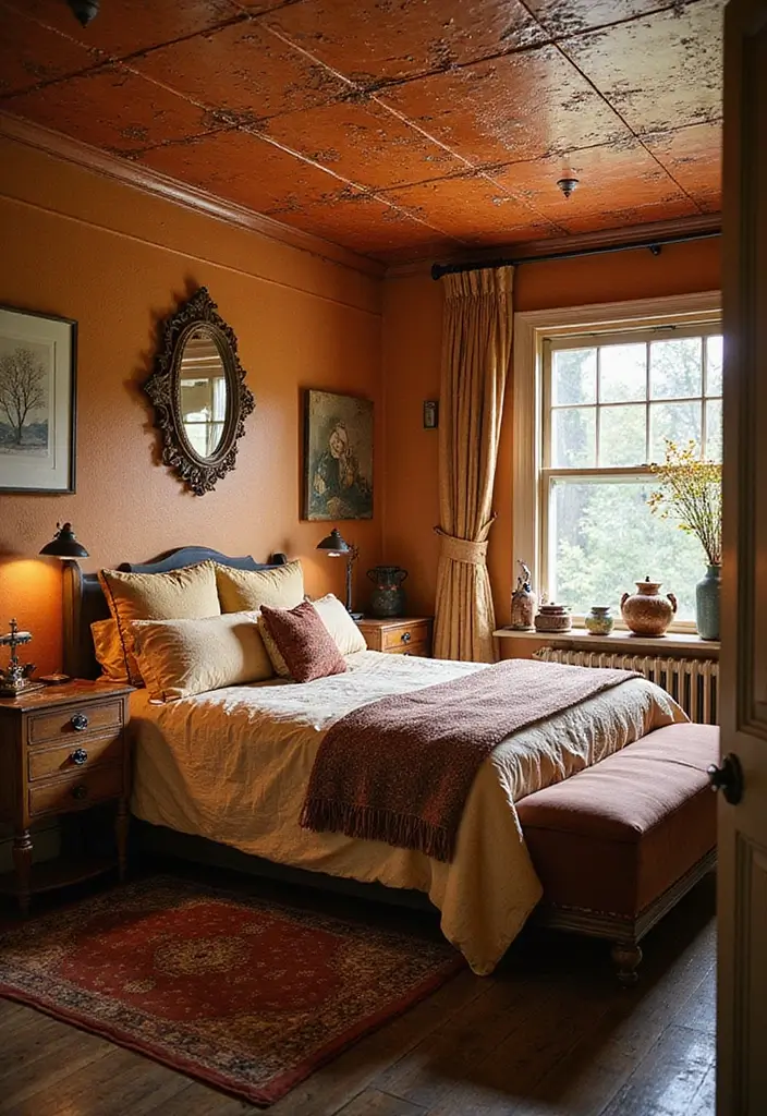30 Latest Fall Ceiling Designs for Bedroom That Shine - 14. Vintage Tin Tiles