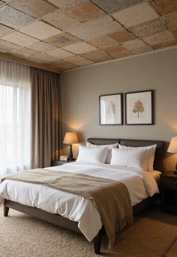 30 Latest Fall Ceiling Designs for Bedroom That Shine - 28. Ceiling Tiles with a Twist