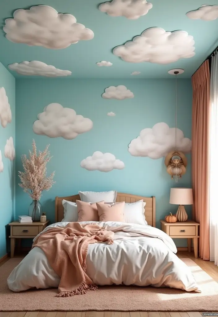 30 Latest Fall Ceiling Designs for Bedroom That Shine - 4. Painted Cloud Ceilings