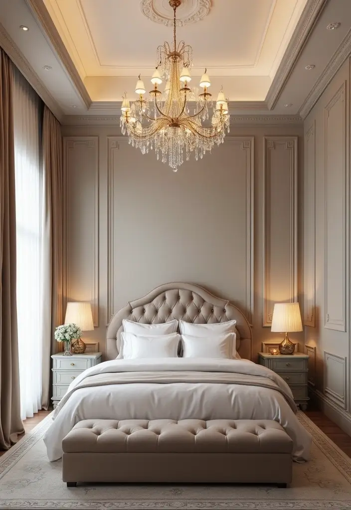 30 Modern Ceiling Designs for Bedroom That Elevate Sleep Spaces - 14. Statement Chandeliers