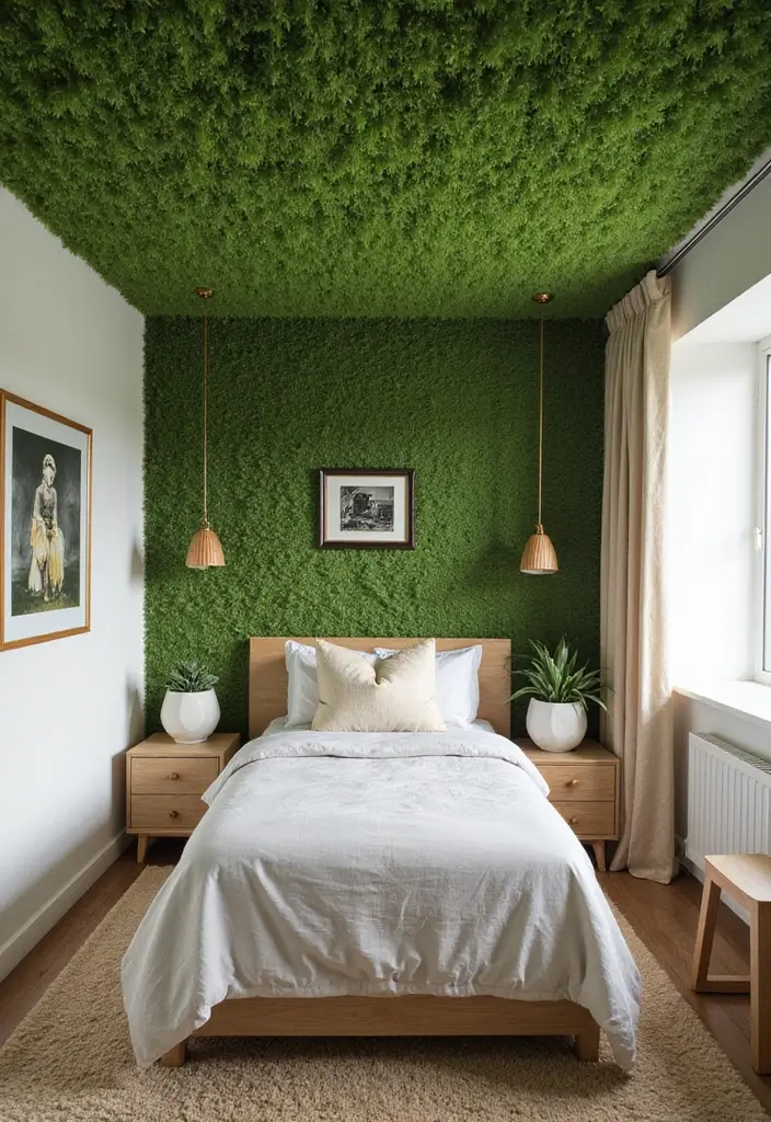 30 Modern Ceiling Designs for Bedroom That Elevate Sleep Spaces - 21. Artificial Grass Ceilings
