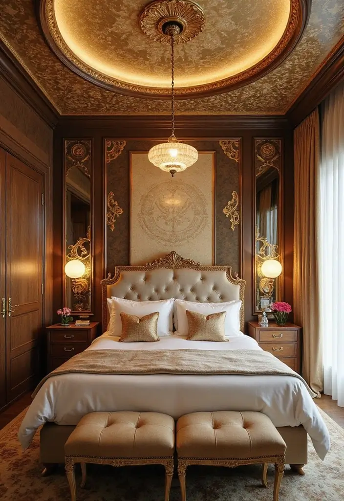 30 Modern Ceiling Designs for Bedroom That Elevate Sleep Spaces - 22. Art Deco Inspired Ceilings