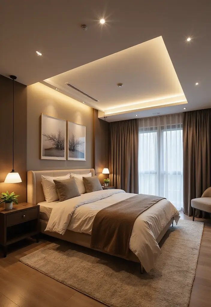 30 Modern Ceiling Designs for Bedroom That Elevate Sleep Spaces - 26. Integrative Lighting Solutions