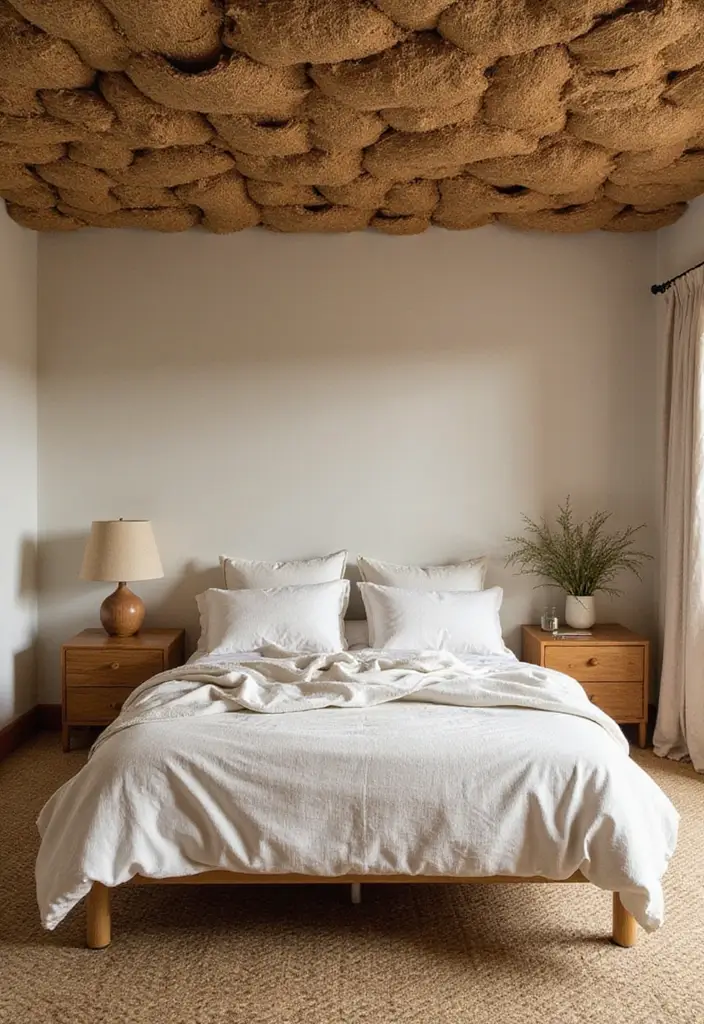 30 Modern Ceiling Designs for Bedroom That Elevate Sleep Spaces - 4. Natural Fiber Ceilings