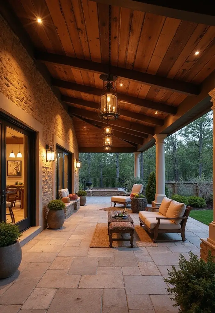 30 Patio Ceiling Designs That Make Outdoor Living Luxe 1. Wooden Beams Rustic Elegance