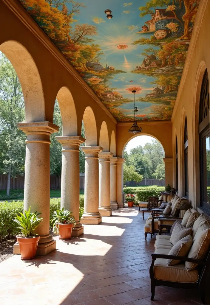 30 Patio Ceiling Designs That Make Outdoor Living Luxe 10. Artistic Murals A Ceiling Canvas