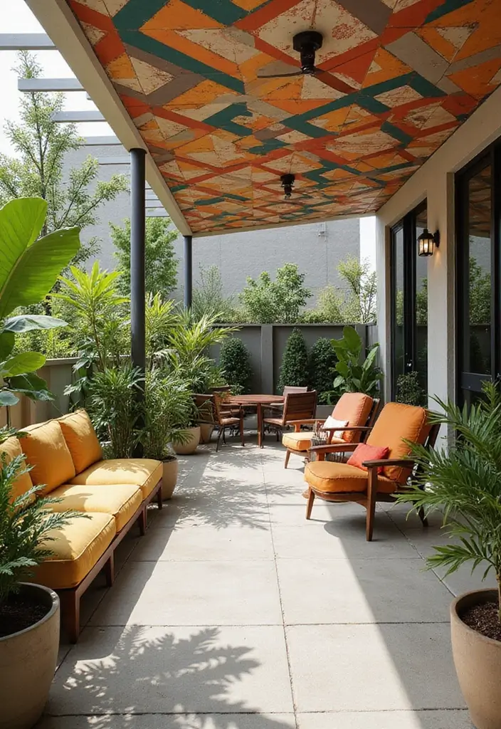30 Patio Ceiling Designs That Make Outdoor Living Luxe 19. Bold Geometric Shapes A Modern Twist