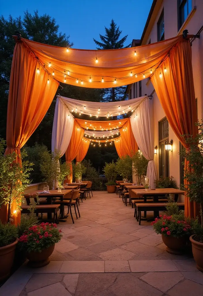 30 Patio Ceiling Designs That Make Outdoor Living Luxe 2. Fabric Canopies Soft and Serene