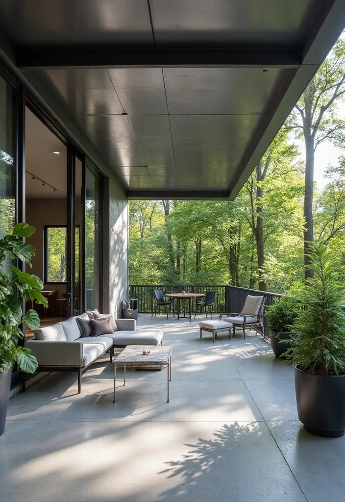 30 Patio Ceiling Designs That Make Outdoor Living Luxe 3. Modern Metal Industrial Chic