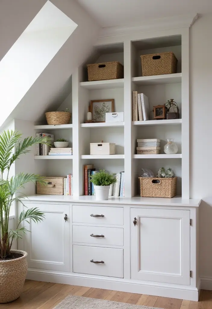 30 Slanted Ceiling Closet Ideas That Maximize Storage - 1. Built-In Shelving Units