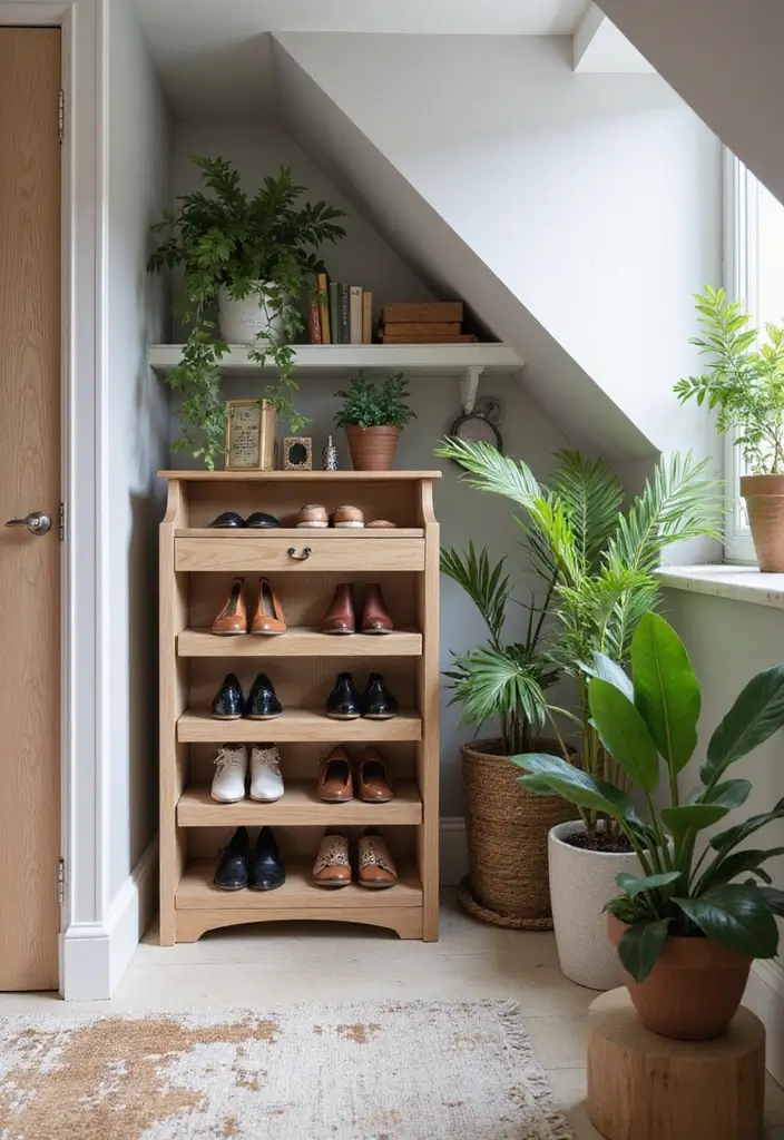 30 Slanted Ceiling Closet Ideas That Maximize Storage - 15. Stylish Shoe Racks