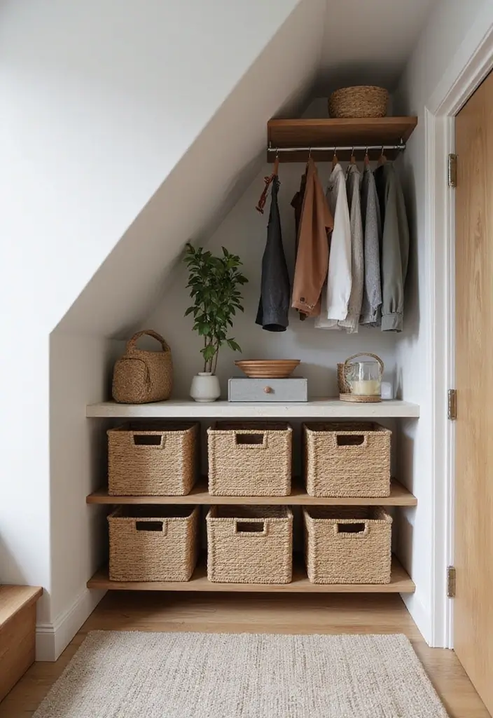 30 Slanted Ceiling Closet Ideas That Maximize Storage - 17. Use Under-shelf Baskets