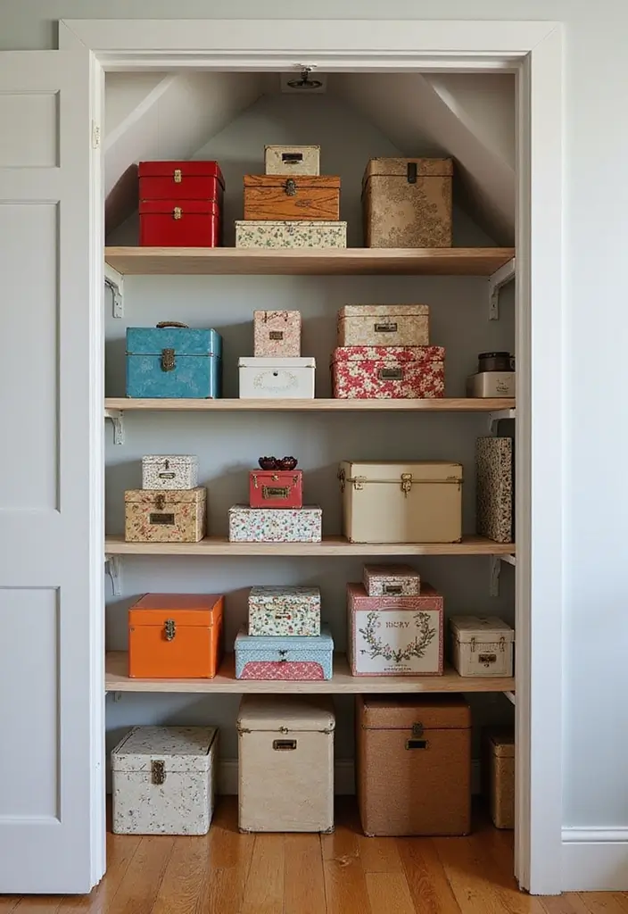 30 Slanted Ceiling Closet Ideas That Maximize Storage - 22. Decorative Boxes