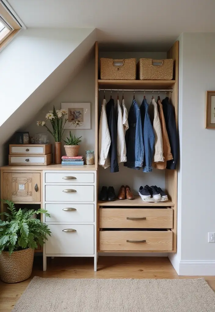 30 Slanted Ceiling Closet Ideas That Maximize Storage - 29. Upcycling Old Furniture