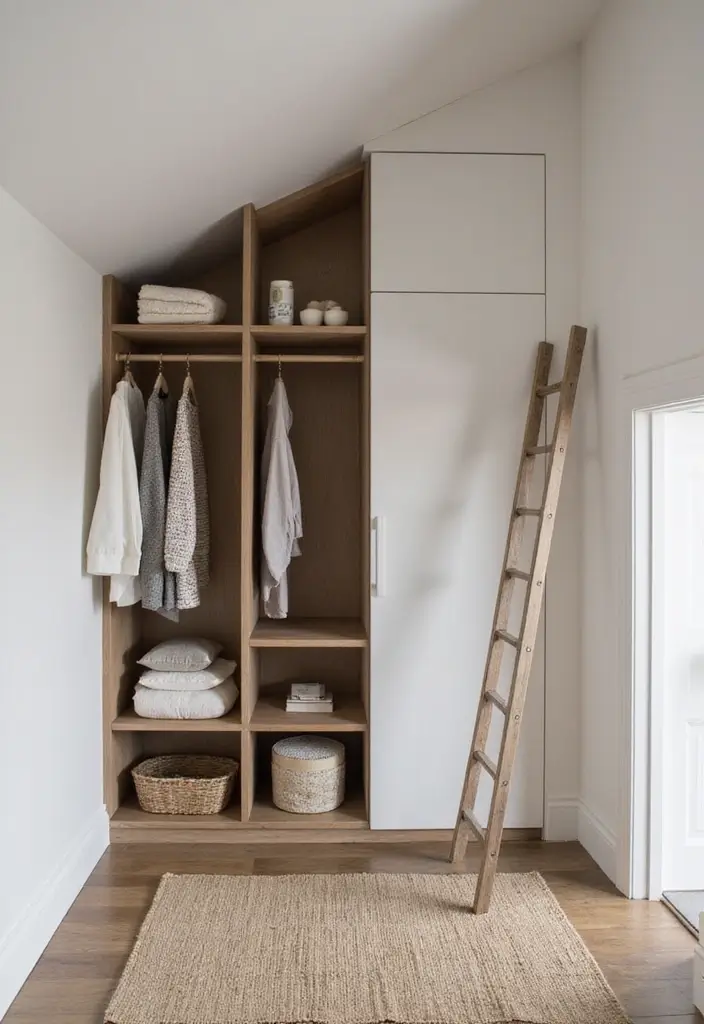 30 Slanted Ceiling Closet Ideas That Maximize Storage - 4. Ladder Storage