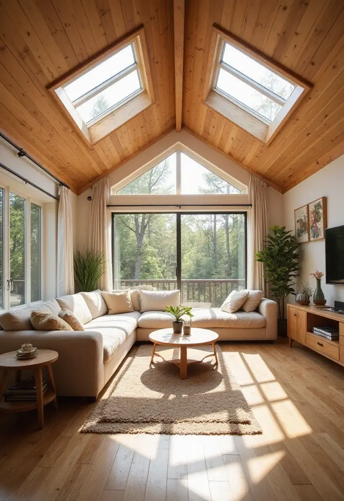 30 Wood on Ceiling Ideas That Add Natural Warmth - 13. Wood Ceiling with Skylights