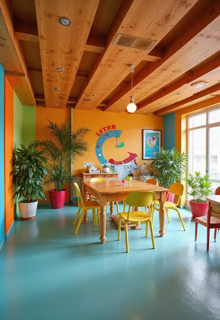 30 Wood on Ceiling Ideas That Add Natural Warmth - 17. Wood Panels with Color Accents