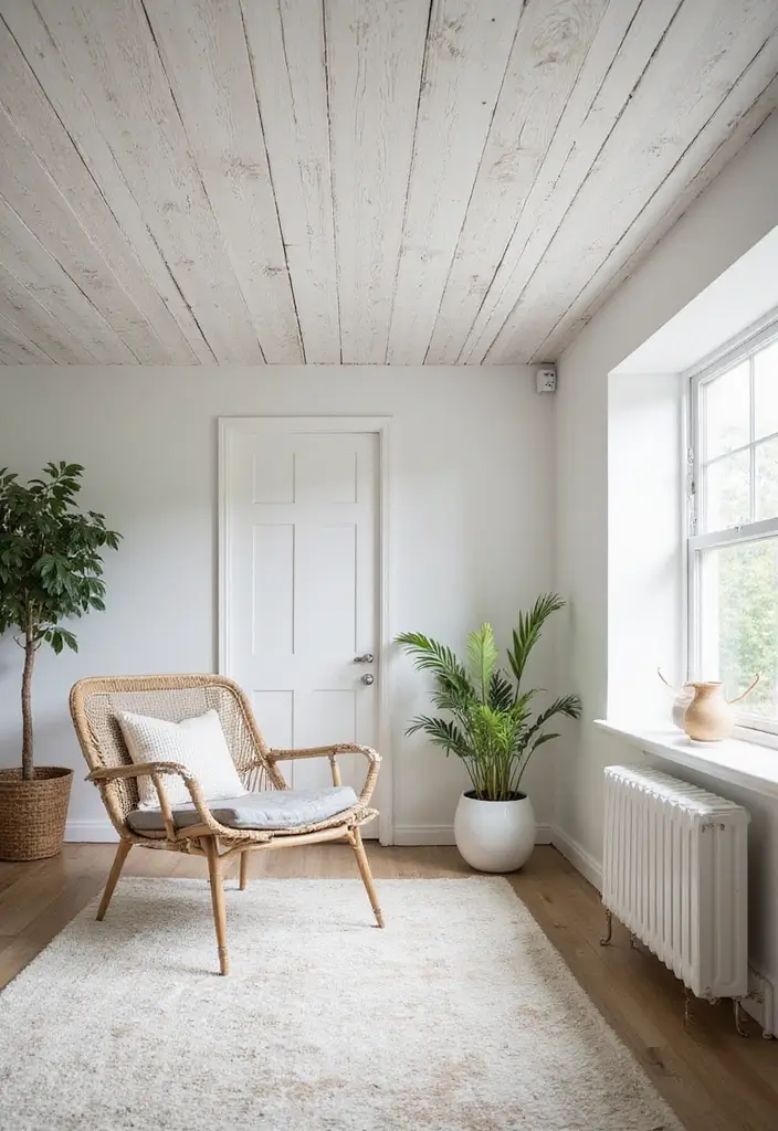30 Wood on Ceiling Ideas That Add Natural Warmth - 19. Whitewashed Wood Ceiling