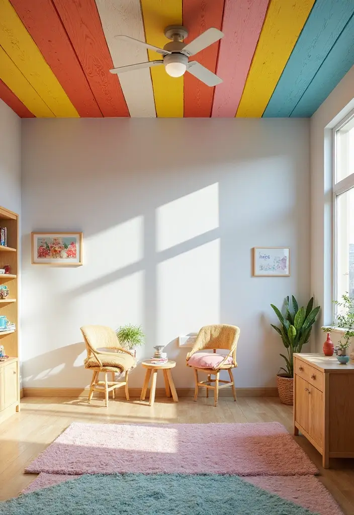 30 Wood on Ceiling Ideas That Add Natural Warmth - 20. Multicolored Wood Panel Ceiling
