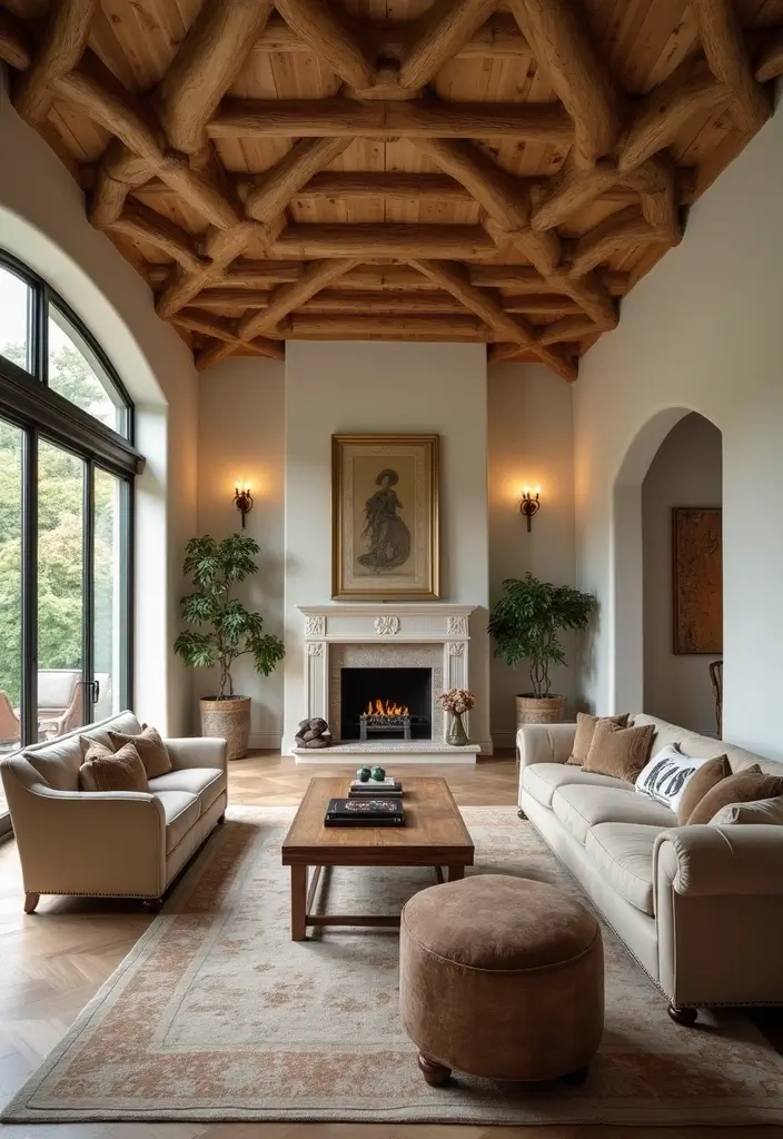 30 Wood on Ceiling Ideas That Add Natural Warmth - 22. Rustic Round Wood Beams