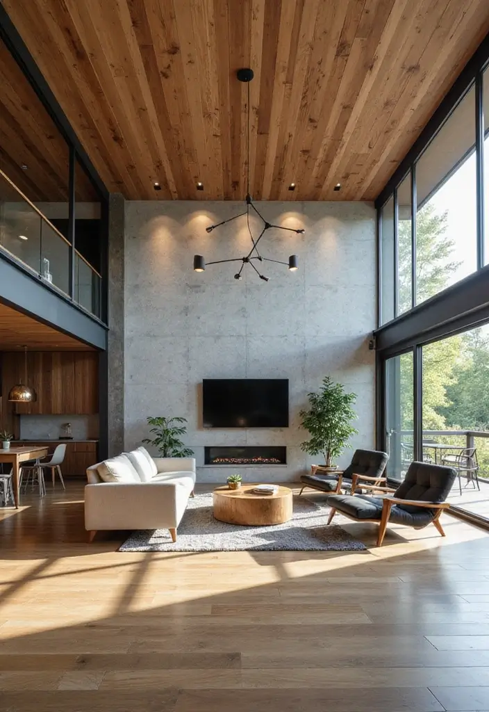 30 Wood on Ceiling Ideas That Add Natural Warmth - 23. Natural Wood with Metal Accents
