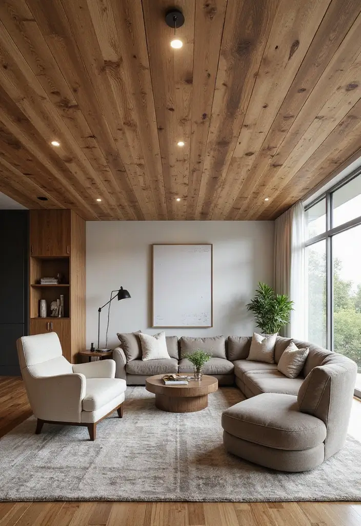 30 Wood on Ceiling Ideas That Add Natural Warmth - 3. Wood Planks with a Modern Twist