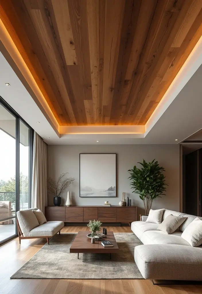 30 Wood on Ceiling Ideas That Add Natural Warmth - 8. Contrasting Wood Species