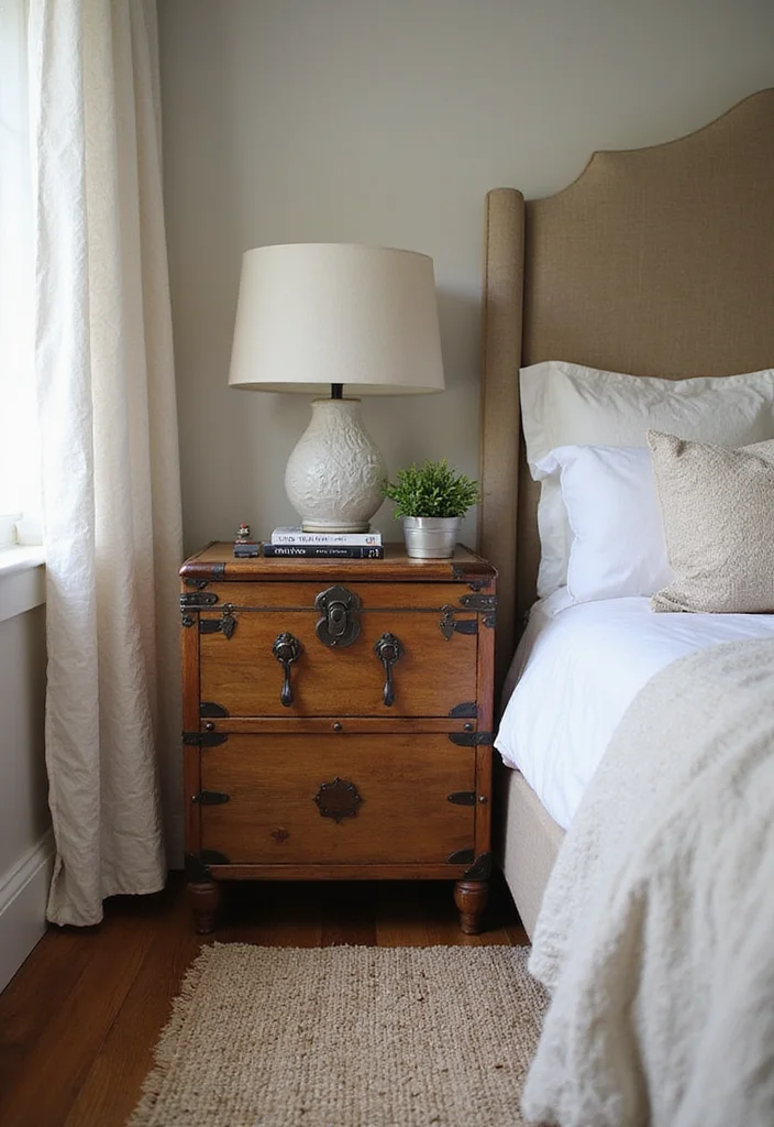12 Bedroom Table Ideas for Practical Everyday Use 9. Vintage Trunk Table