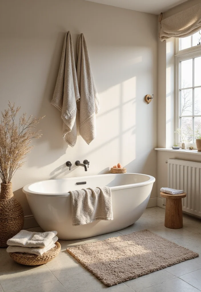 12 Green Bathroom Ideas for Fresh Calm Nature Inspired Style 9. Soft Textiles and Rugs